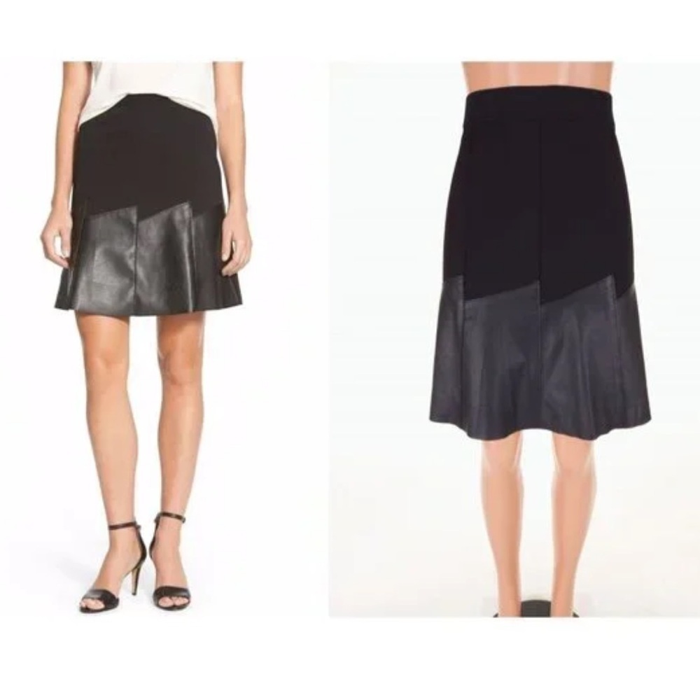 Elie Tahari Becky Paneled Mixed-Media Lamb Leather Skirt Size 4